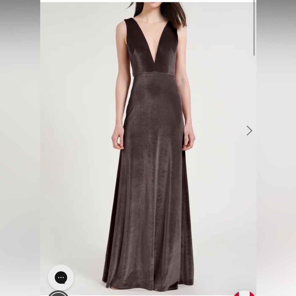 Jenny Yoo Velvet V-Plunge Dress in “Vintage Plum”